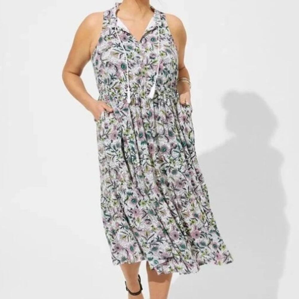 Torrid NEW Chessie Dress Womens Size 3X Floral Midi Tiered Tassels Gauze Boho